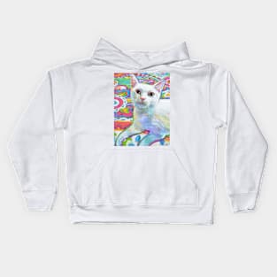 White Cat with Bright Florals Kids Hoodie